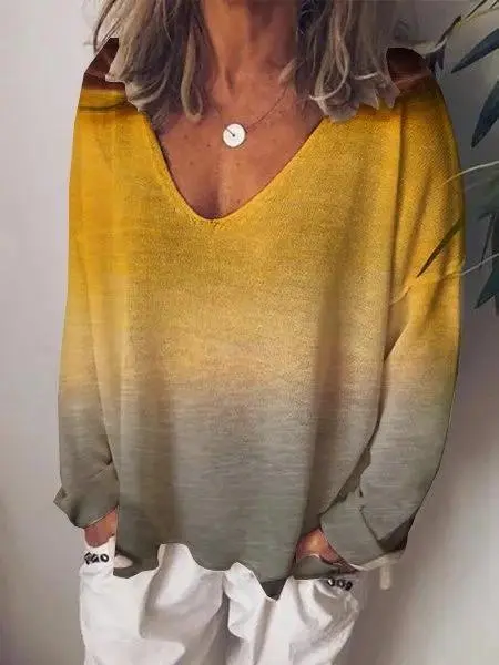 Printed Long Sleeve V Neck Shirts