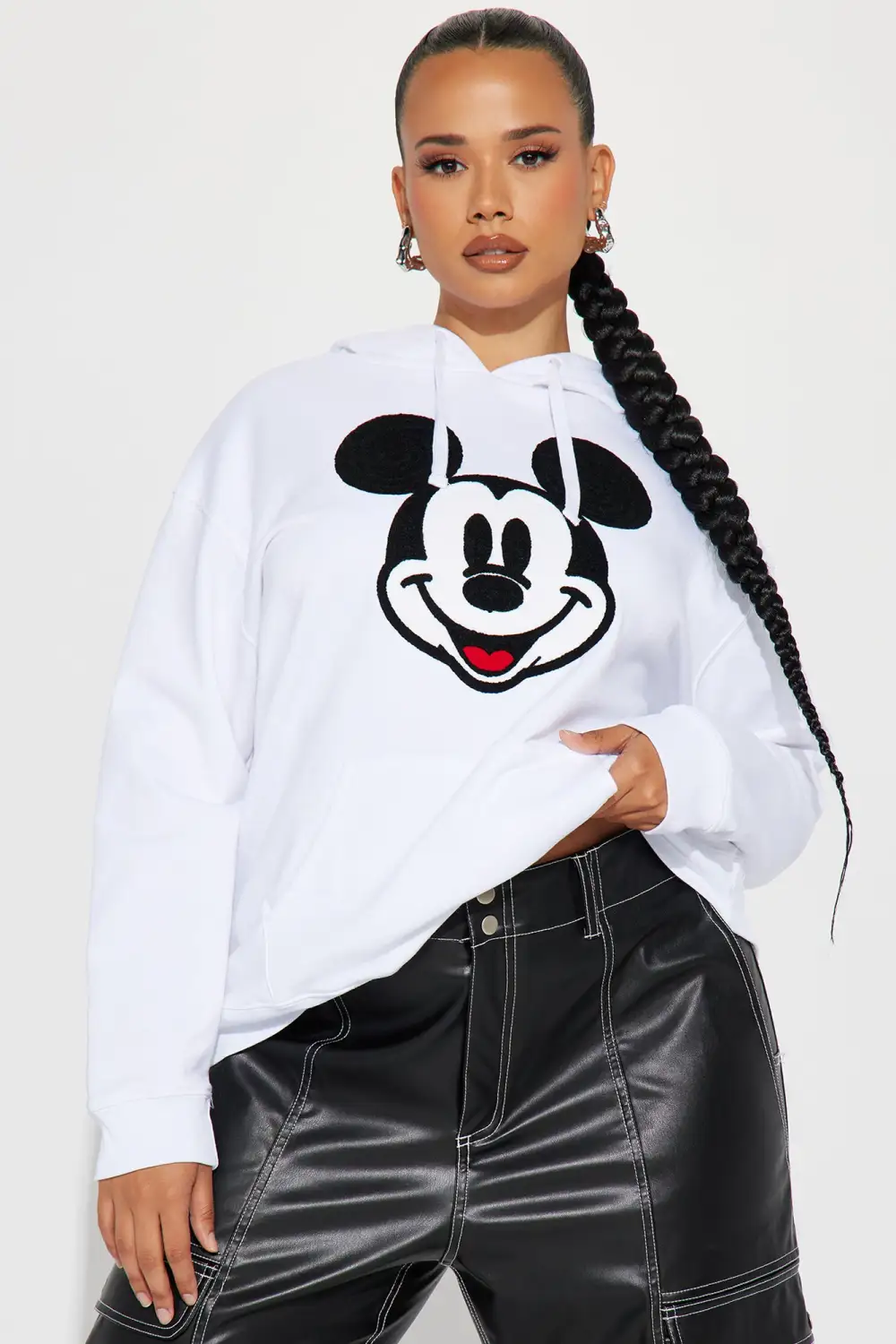 Mickey Mouse Crochet Patch Hoodie - White