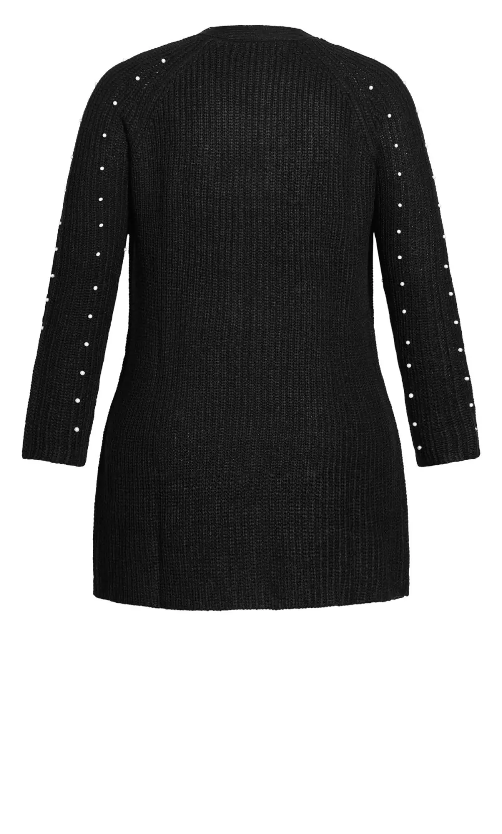 Evans Black Ribbed Knit Pearl Embellished Cardigan