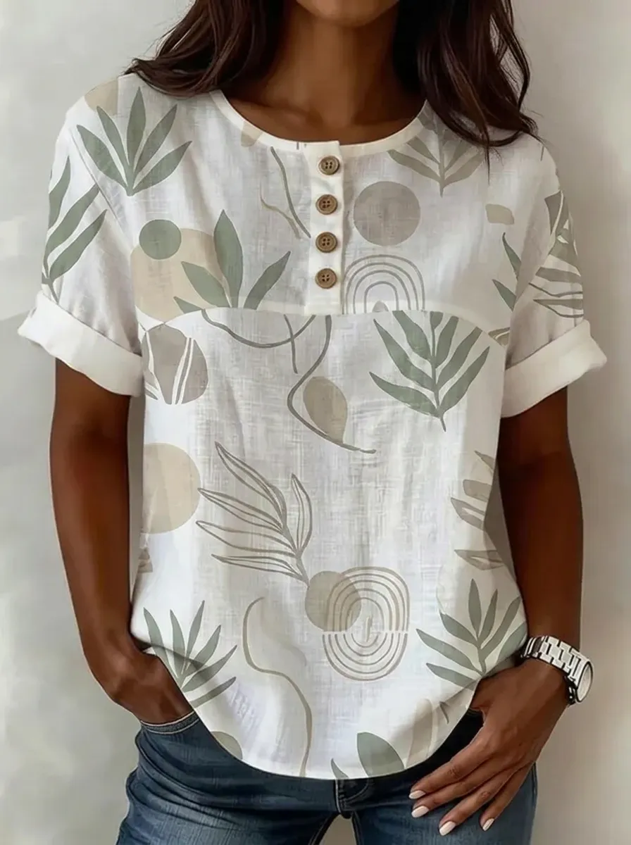Women's Nashville Botanical Abstract Printed Button-Up Top