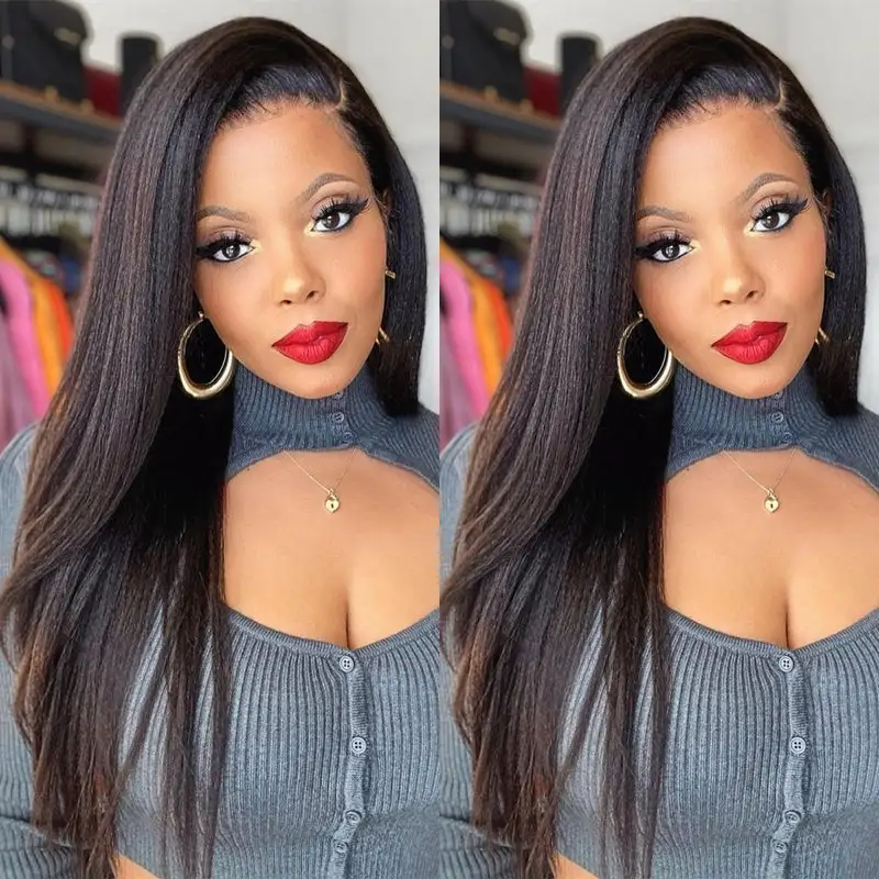 Wear & Go | Pre-Bleached Yaki Straight Glueless Invisible Lace Wig Dome Cap Wigs
