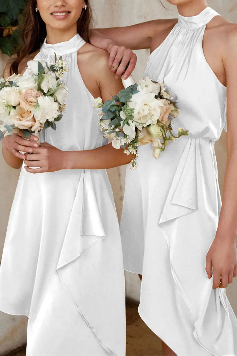 Fashionable Sleeveless Satin Dress-White