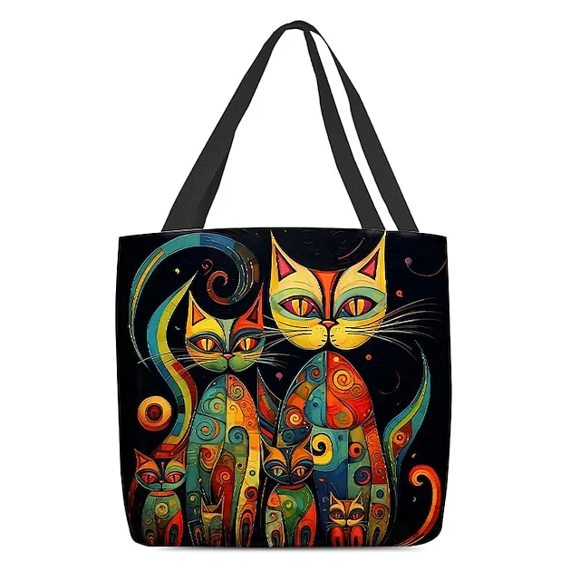 Women's Tote Shoulder Bag Canvas Tote Bag Oxford Cloth Shopping Holiday Print Large Capacity Foldable Lightweight Cat 3D Cat A Cat B Cat C