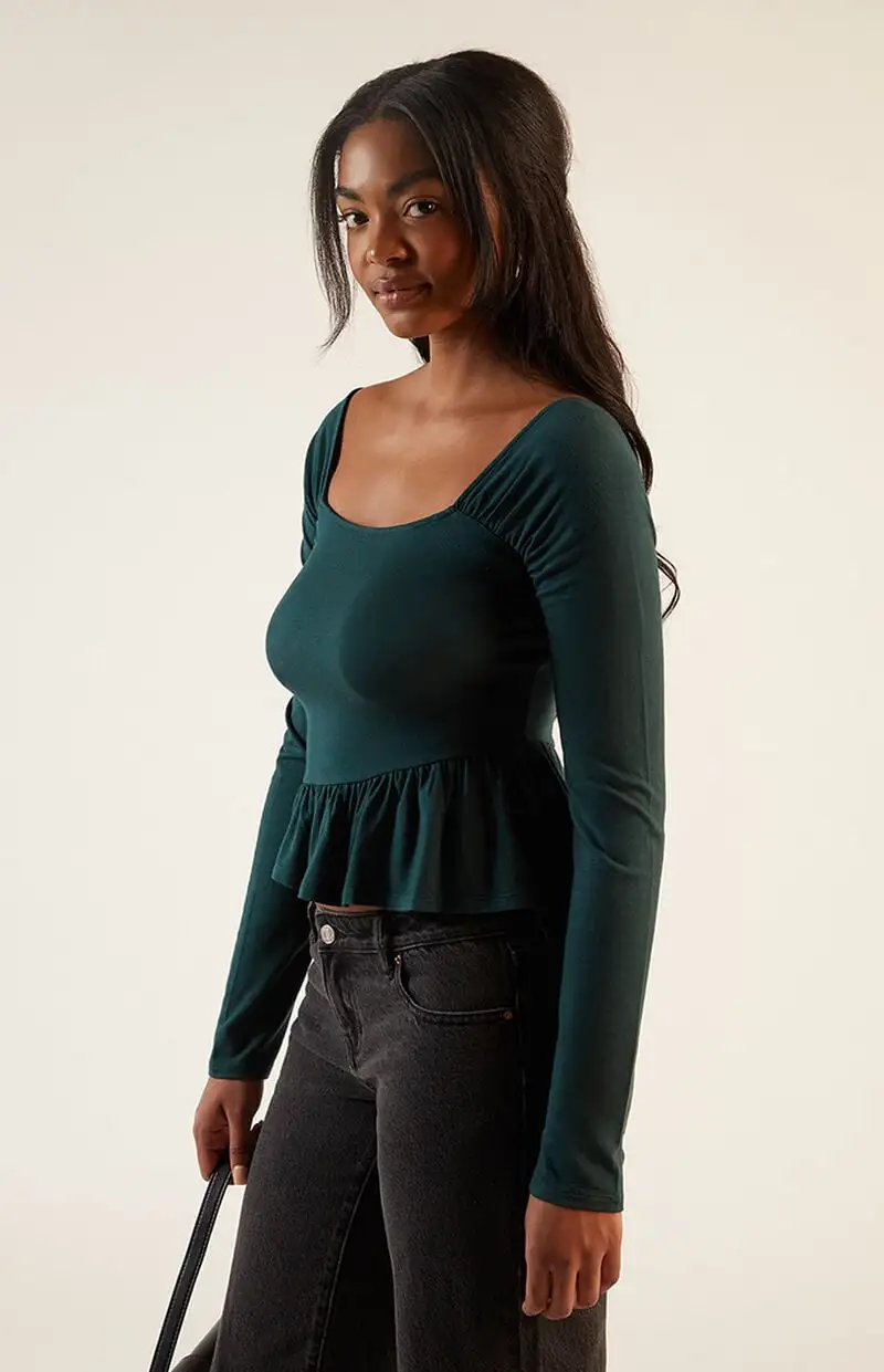 Est. PAC 1980 Asymmetrical Long Sleeve Babydoll Top