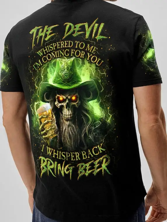 Men's Bring Beer St Patrick Skull Print T-Shirt