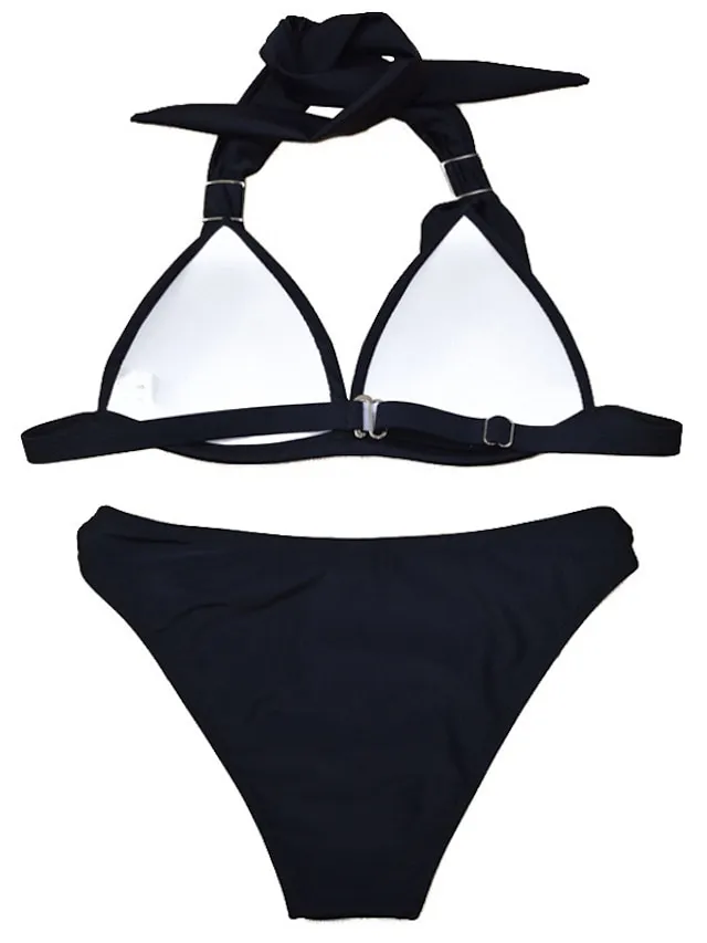 Women's Swimwear Bikini 2 Piece Normal Swimsuit Halter 2 Piece Open Back Sexy Pure Color Black Royal Blue Blue Sky Blue Halter V Wire Bathing Suits Sexy Vacation Fashion
