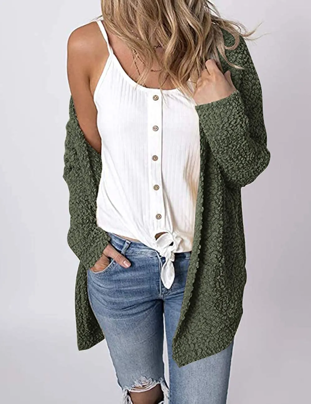 Women's Long Sleeve Soft Chunky Knit Sweater Open Front Cardigans Outwear Coat