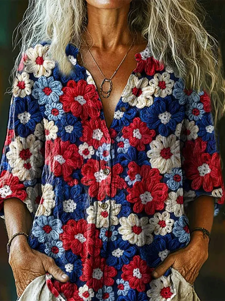 Women's Flag Floral Print Shirt