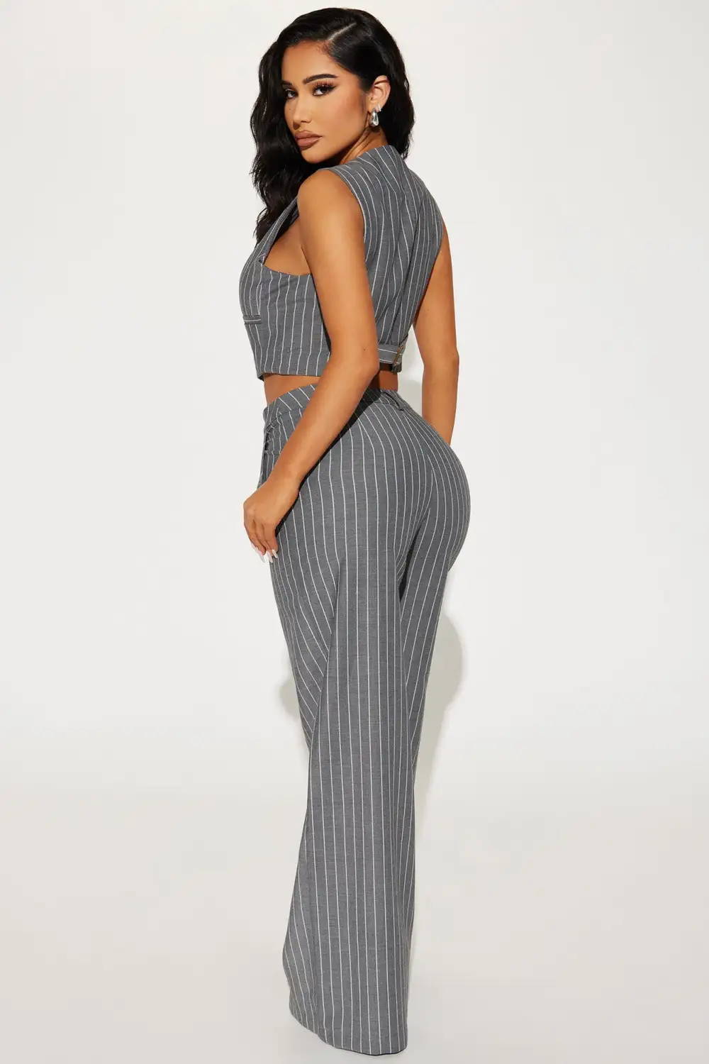 She's In Control Vest Pant Set  - Grey