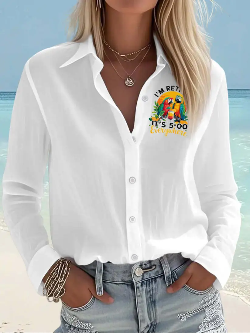 Women's I'm Retired It's 5 O'clock Everywhere Parrot Print Casual Shirt