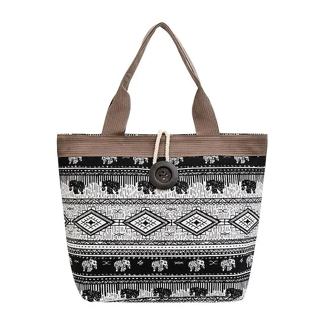 Women's Handbag Shoulder Bag Bucket Bag Canvas Daily Holiday Large Capacity Breathable Durable Leopard Black Dark Red