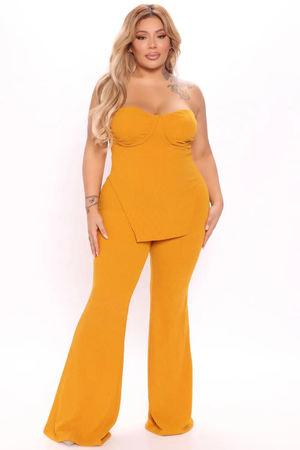 Call My Name Ribbed Pant Set - Mustard