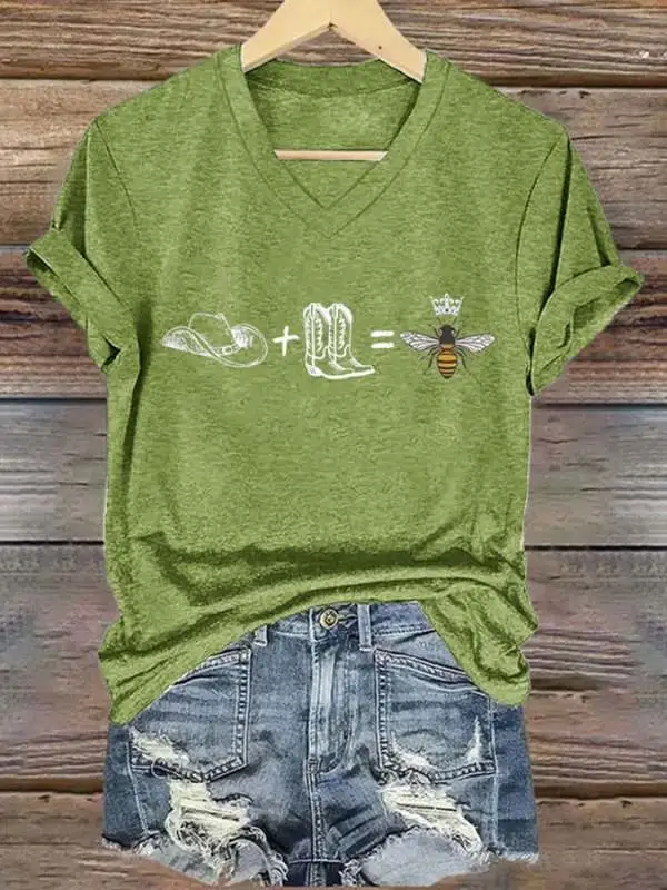 V-neck Retro Cowboy Hat Boots BeyHive Print T-Shirt