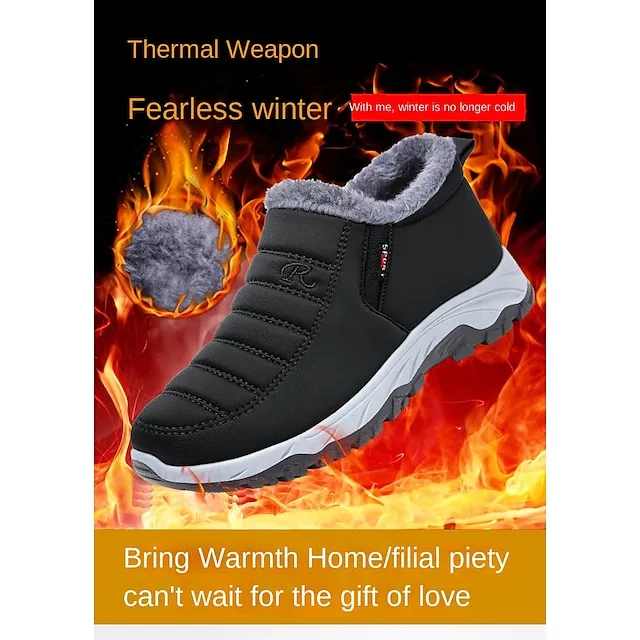 Women's Sneakers Boots Snow Boots Plus Size Hiking Boots Daily Fleece Lined Booties Ankle Boots Winter Wedge Heel Round Toe Fashion Cute Plush Hiking Satin Loafer Solid Color Wine Black