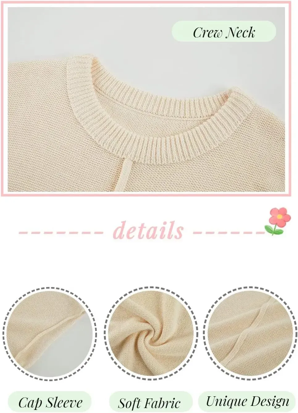 Saodimallsu Womens Summer Cap Sleeve Tops Casual Crew Neck Loose Fit Knit Lightweight Sweater Pullover Top