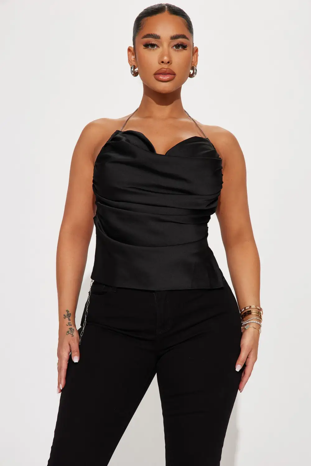 Cherish This Forever Satin Top - Black