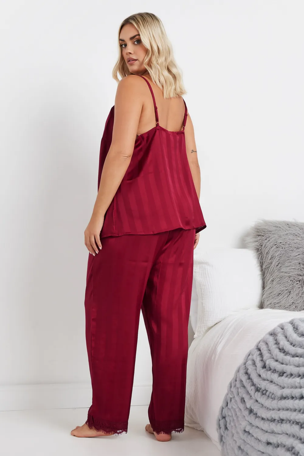 YOURS Curve Red Stripe Satin Pyjama Set