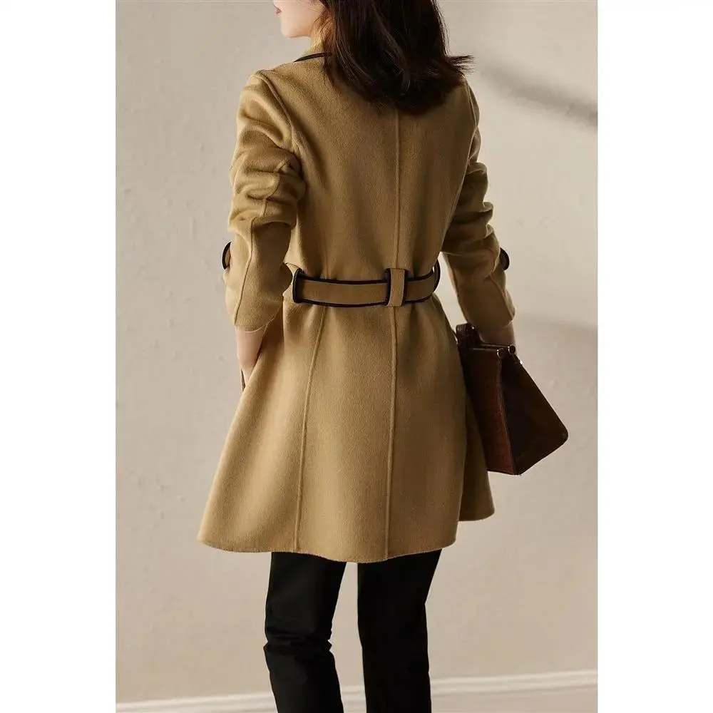Contrasted trims front tie lapel coat