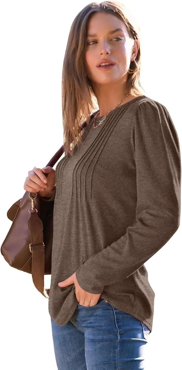 WIHOLL Blouses for Womens Dressy Casual 2024 Fall Tops Long Sleeve Shirts Loose Fit Tunics