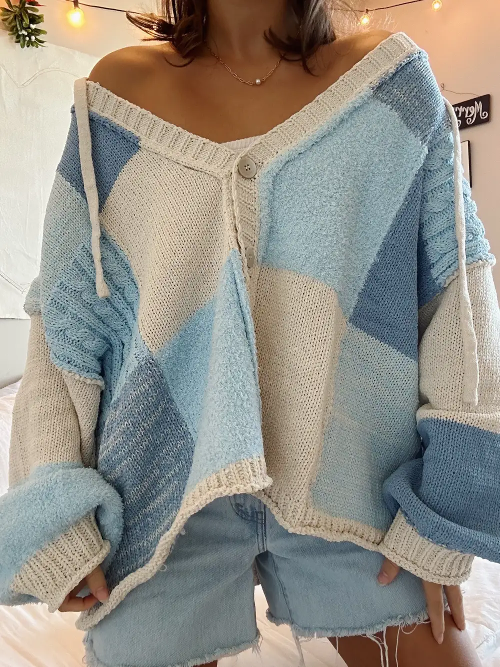 LIGHT BLUE PATCHWORK CARDIGAN
