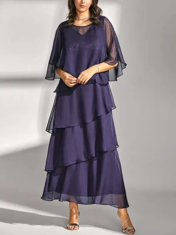 Mesh solid color maxi dress