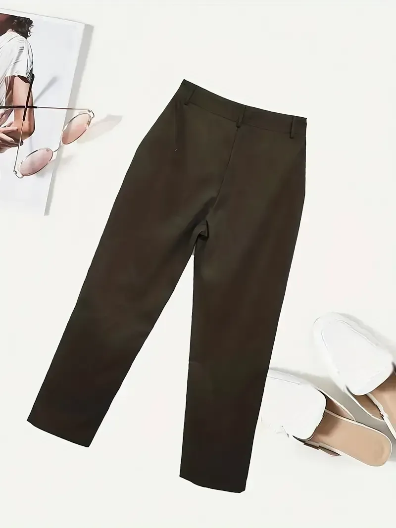 Skinny Leggings Pants - Solid Belted, Slant Pocket Button, Casual Every Day - Women's Clothing