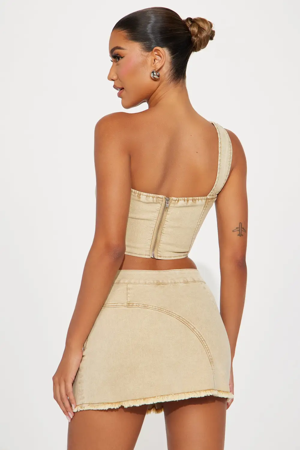 Can't Decide Washed Skirt Set - Taupe