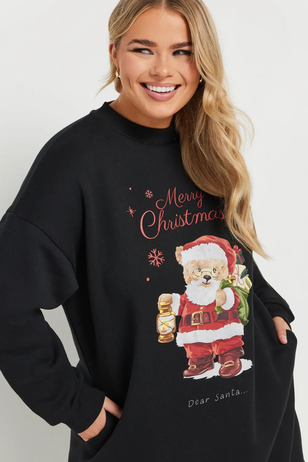YOURS Curve Black 'Merry Christmas' Heart Embellished Sweatshirt Dress