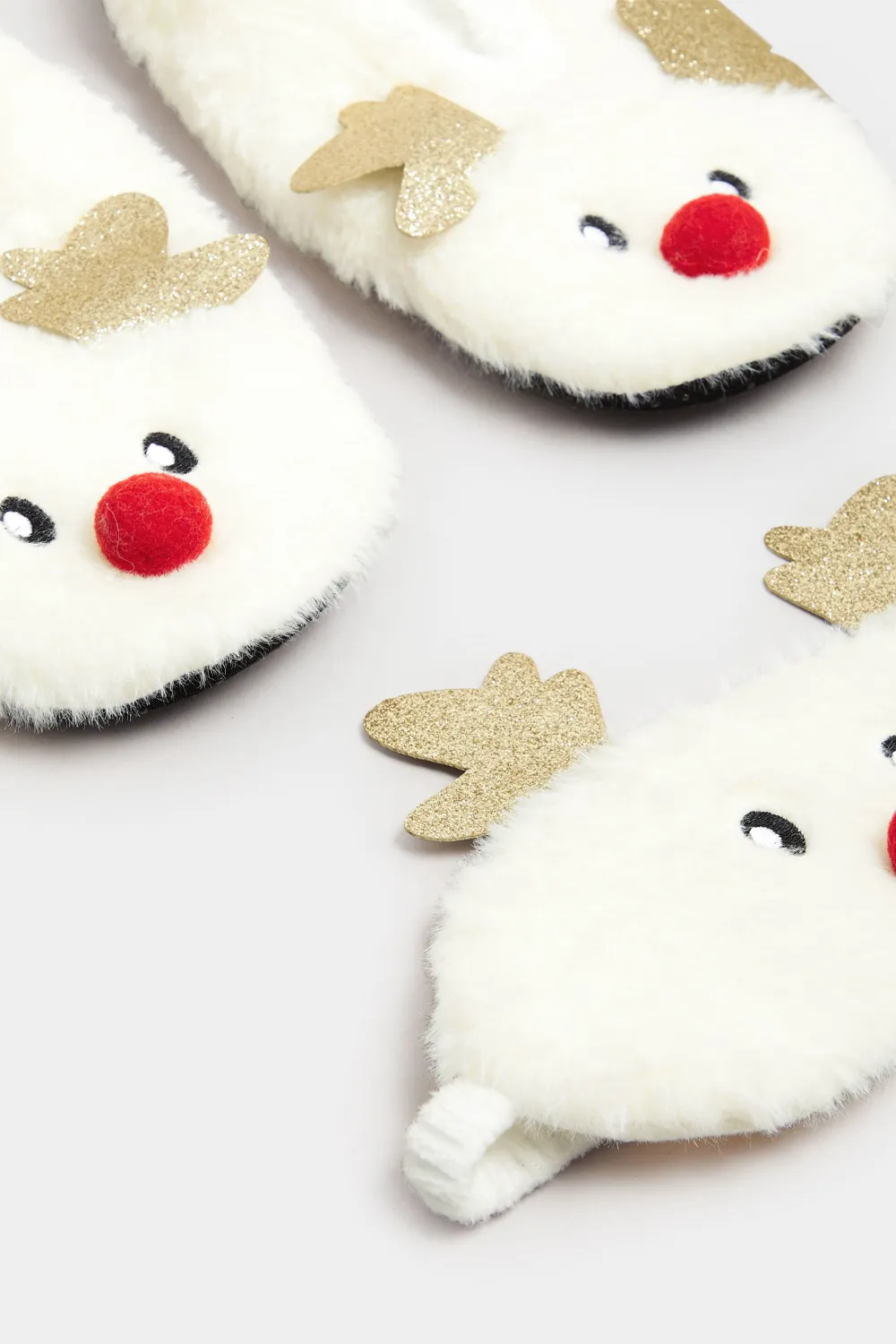 White Fluffy Reindeer Eye Mask & Slipper Set