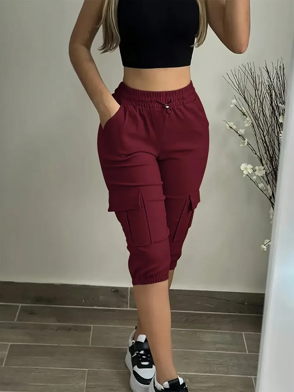 🔥Low Stock Alert!Pocket Design Cuffed Drawstring Pants