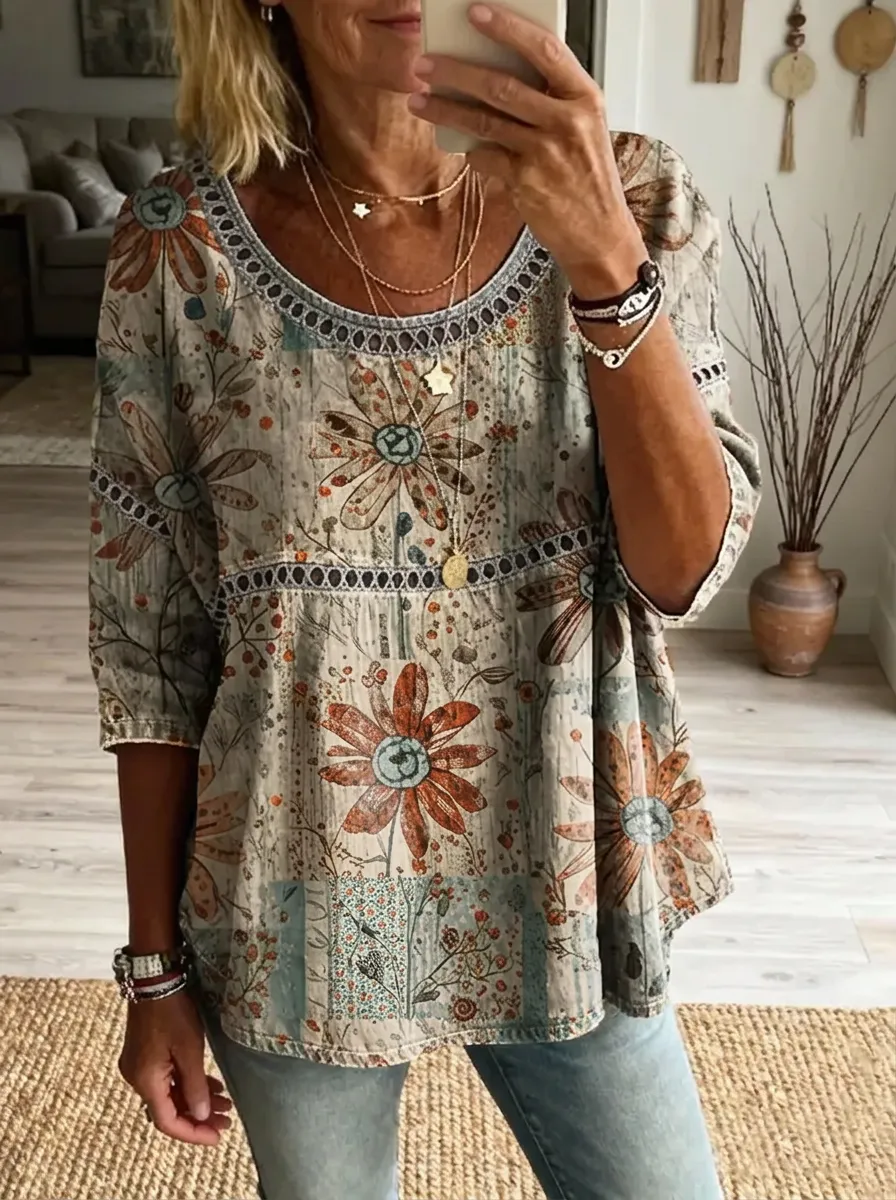 Women's Nashville Floral Patchwork Printed Top