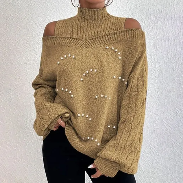 Women's Beaded Spring/Fall Plain Casual Balloon Sleeve Long Sleeve Crew Neck Wool/Knitting Sweater