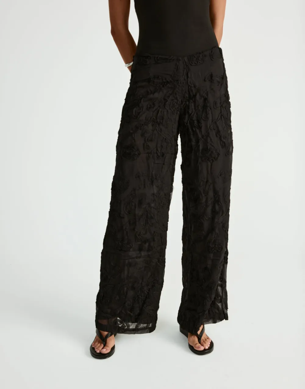 Creative Floral Texture High Waist Wide Leg Pants