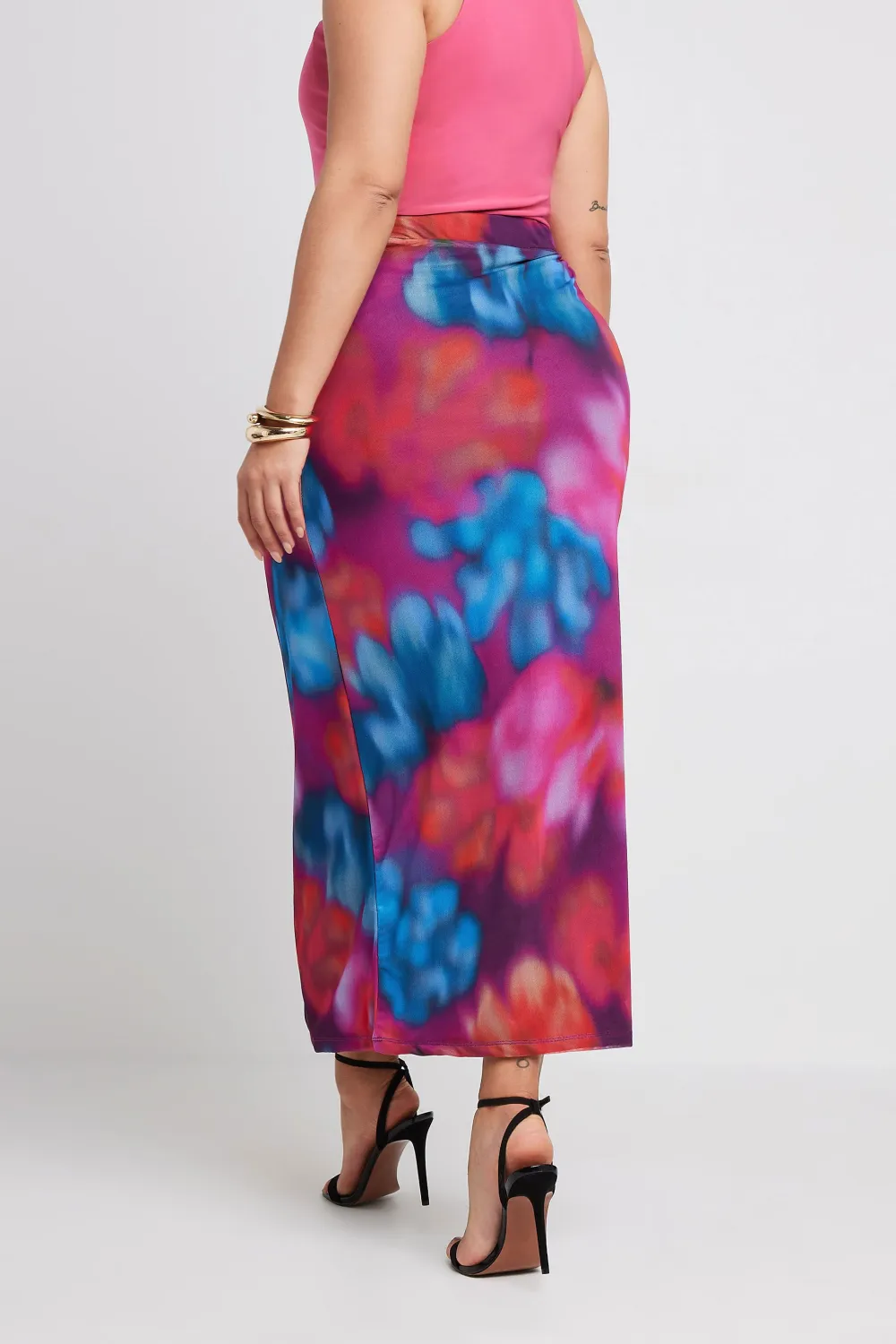 LIMITED COLLECTION Curve Pink Abstract Print Mesh Skirt