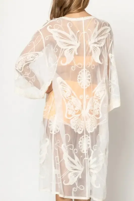 Butterfly Pattern Lace Kimono  choice of colors