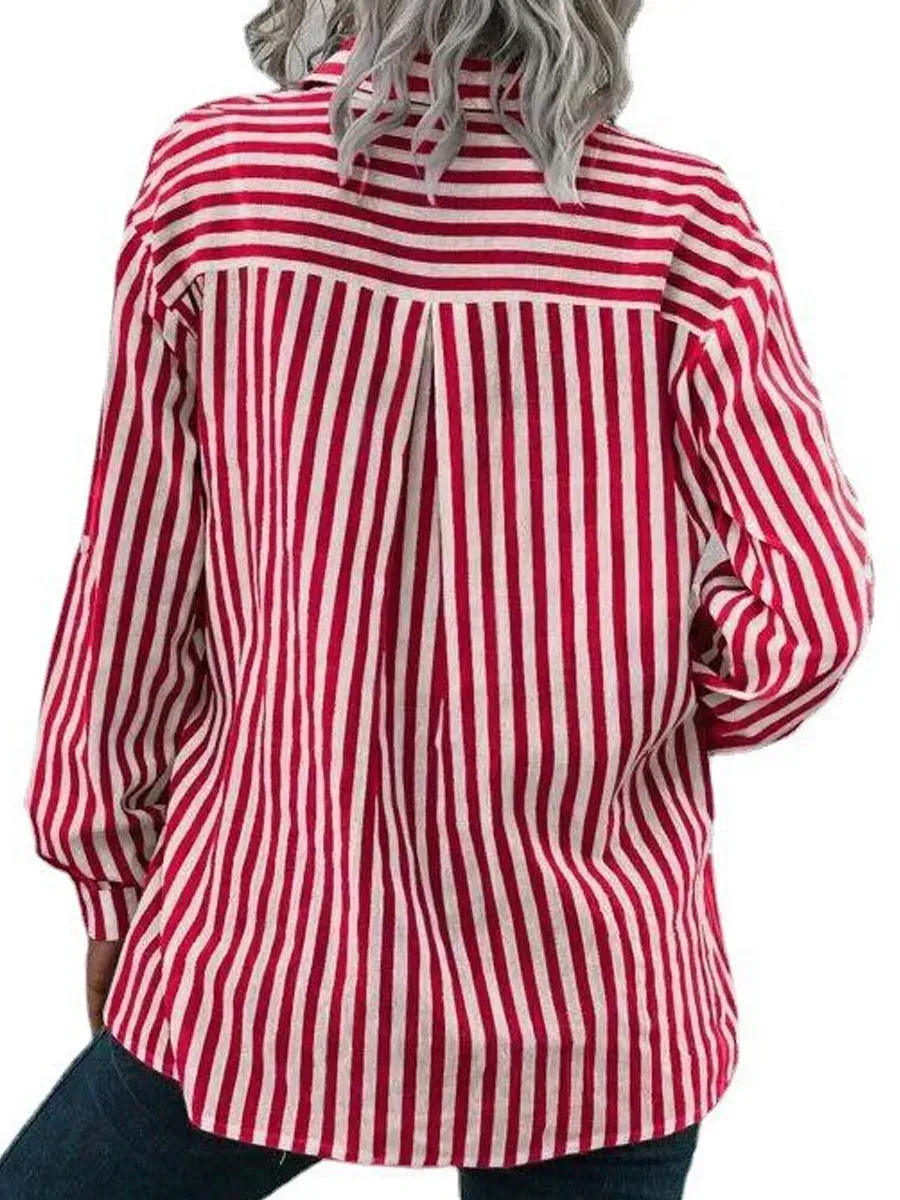 Casual Loose Striped Print Cardigan Long Sleeve Blouse