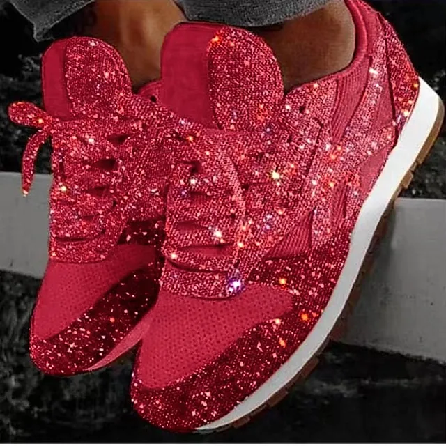 Women's Trainers Athletic Shoes Sneakers Sequins Plus Size Bling Bling Sneakers Outdoor Daily Summer Sequin Platform Flat Heel Round Toe Sporty Classic Casual Tennis Shoes Walking Mesh Lace-up Color