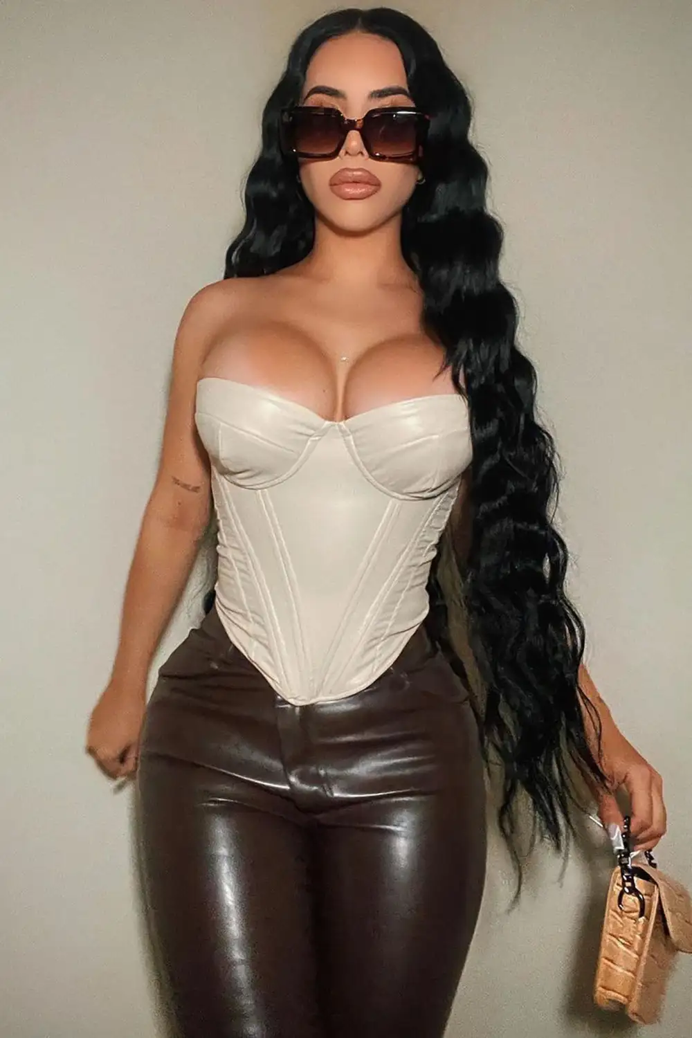 Bae For Tonight Faux Leather Corset Top - Nude