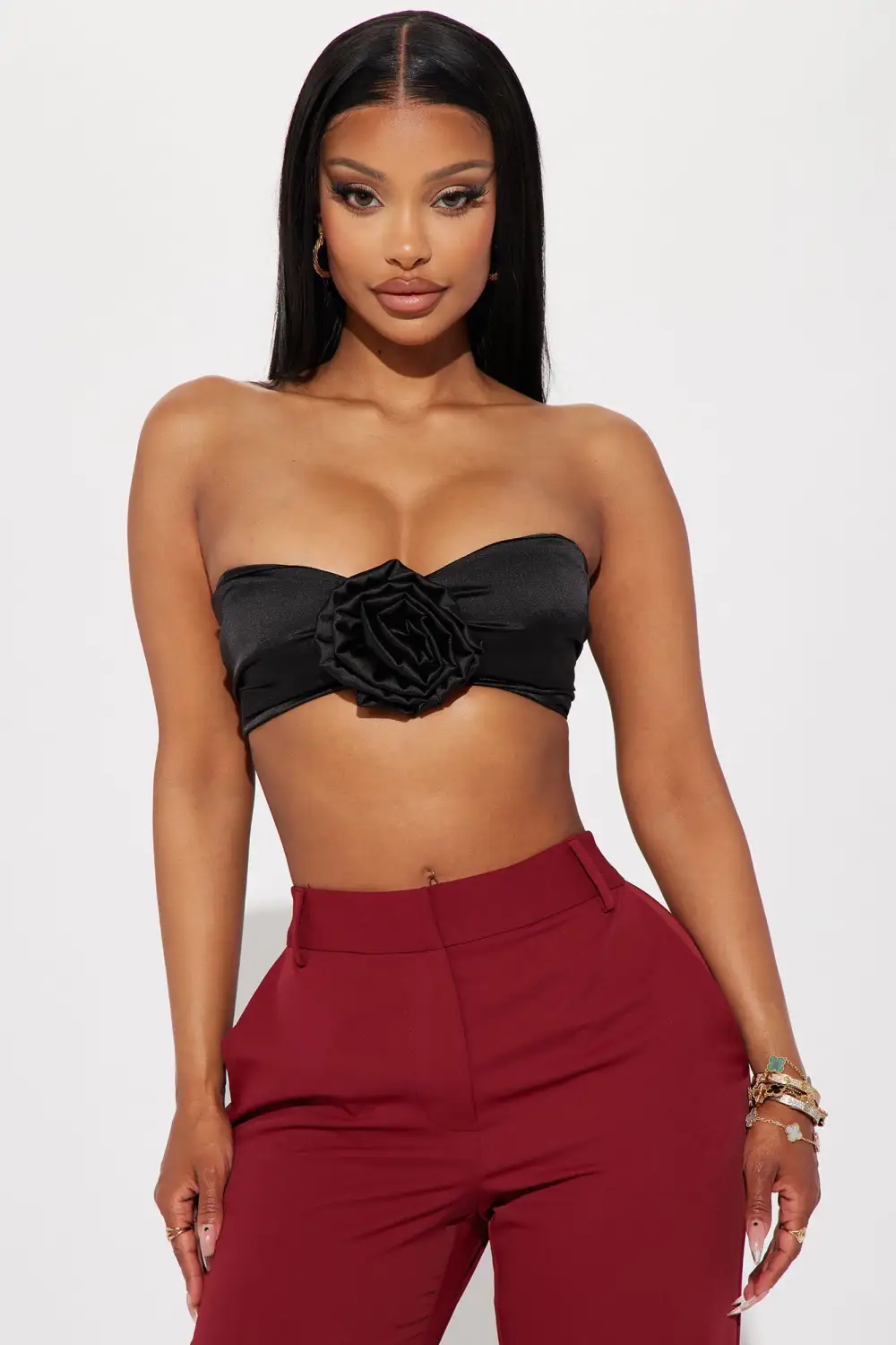 Send Me Roses Satin Top - Black