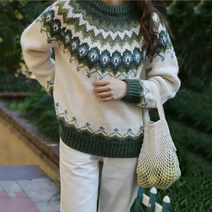 Green Retro Pullover Sweater