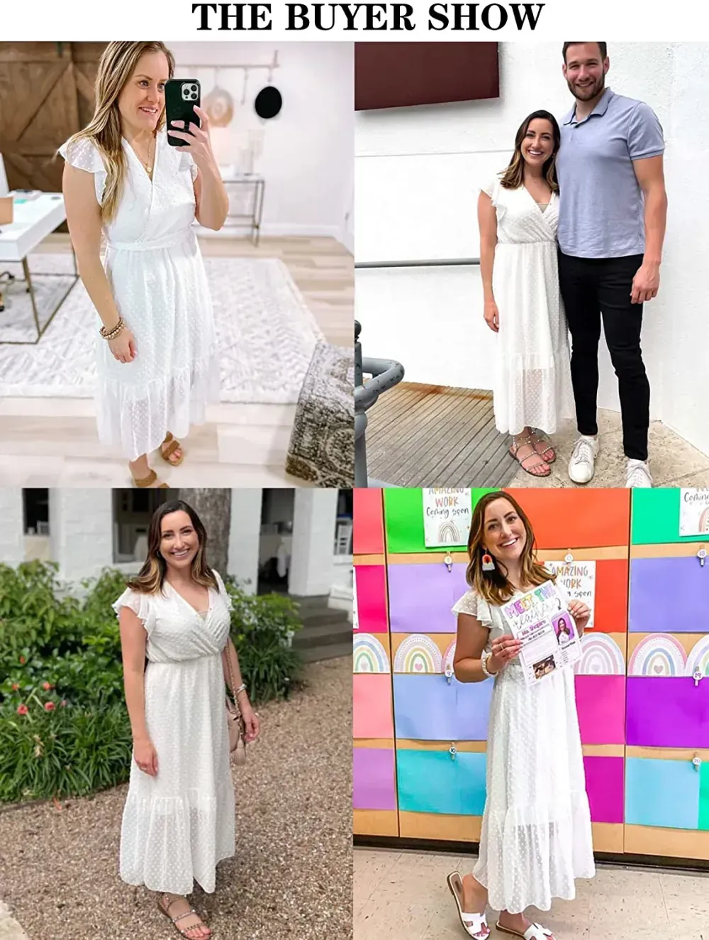 Women Summer Bohemian Floral Casual Wrap V Neck Ruffle Cap Sleeveless Belt A-Line Pleated Hem Swing Midi Sun Dress