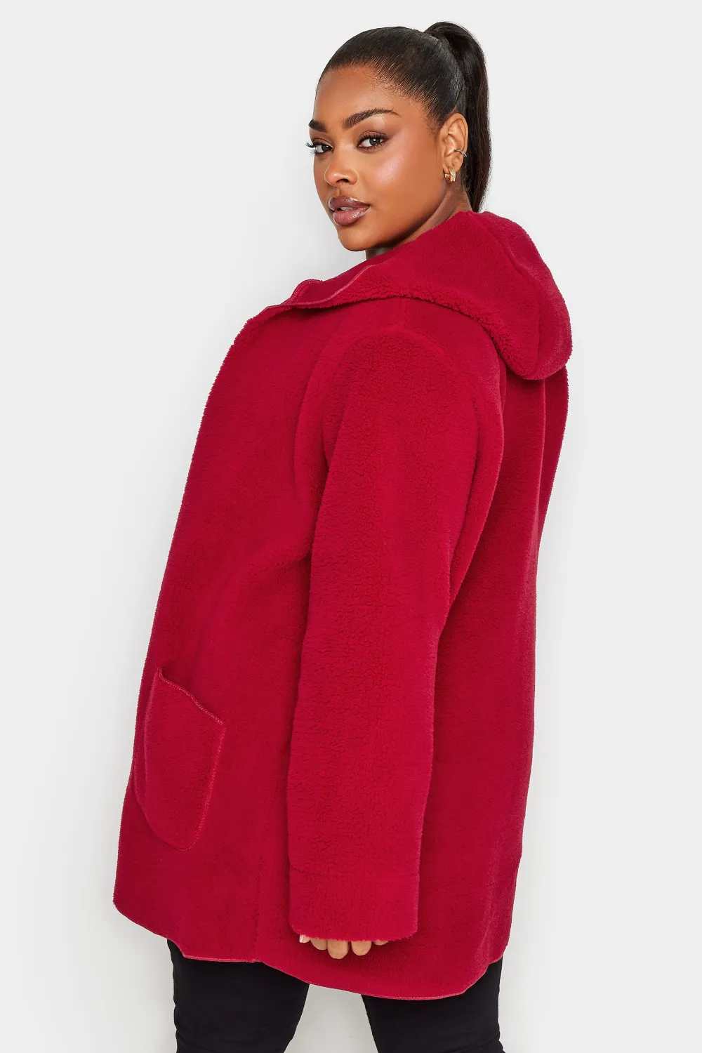 YOURS Curve Burgundy Red Teddy Hooded Jacket