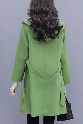 Front Belt Hooded Coat in Green