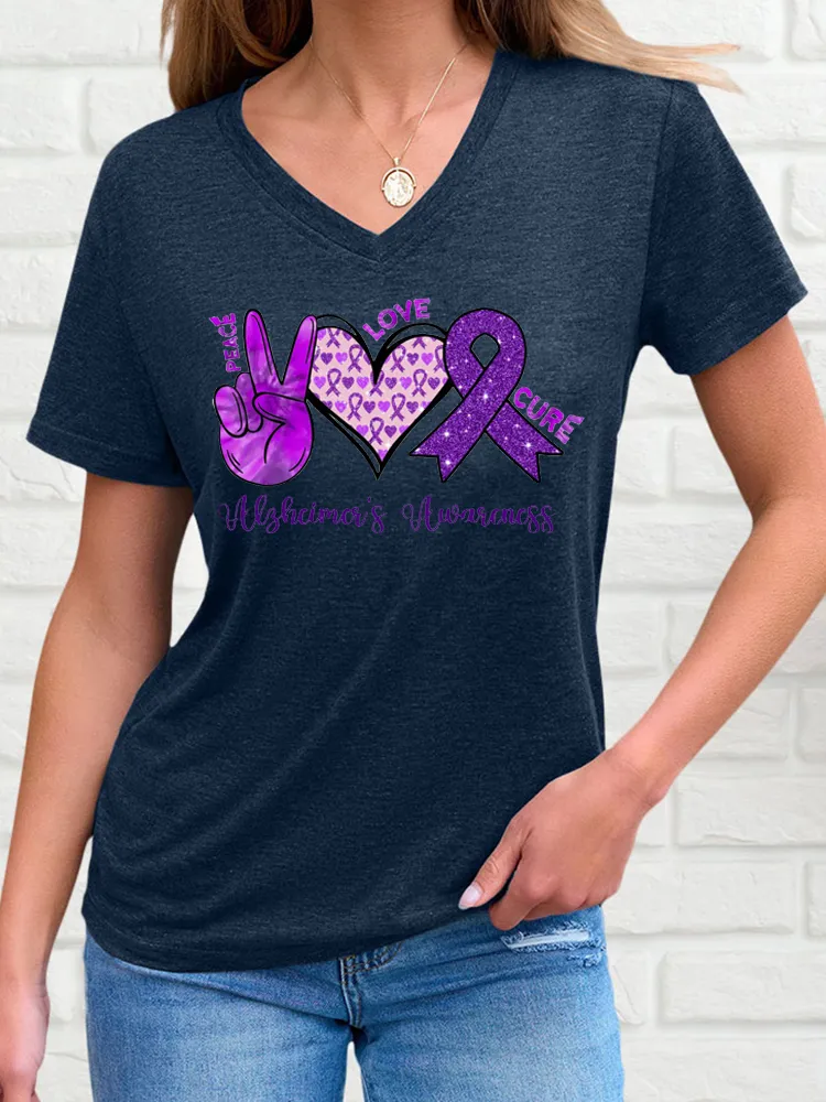 Peace Love and Cure Alzheimer's Awareness Print T-Shirt