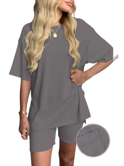 Women's Solid Color Tee & Shorts Loungewear Set