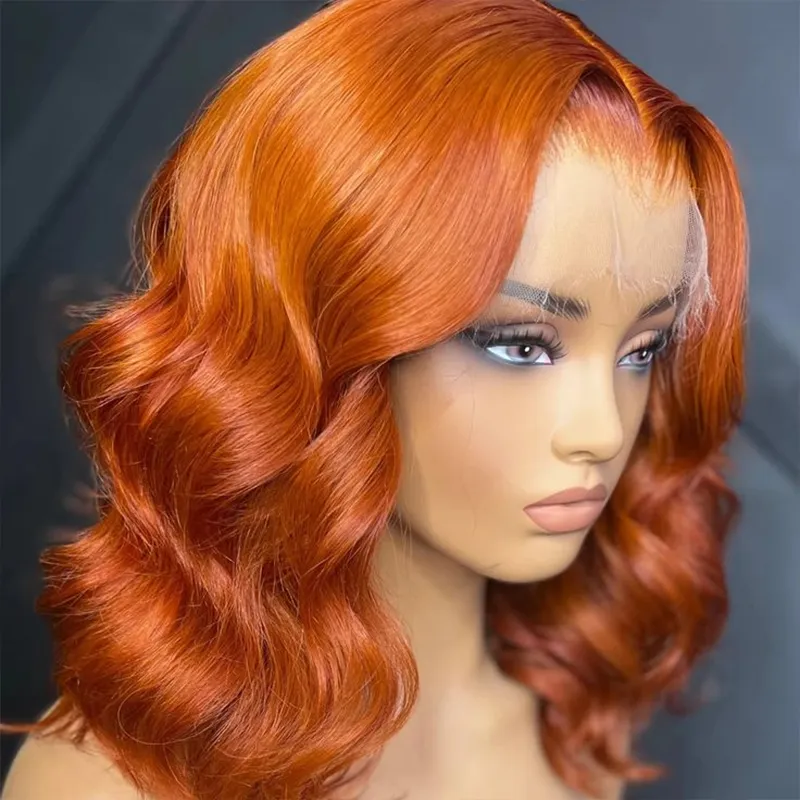 Pull Go Glueless 7×6 Lace Orange Ginger Body Wave Short Bob Wig Sterly Hair