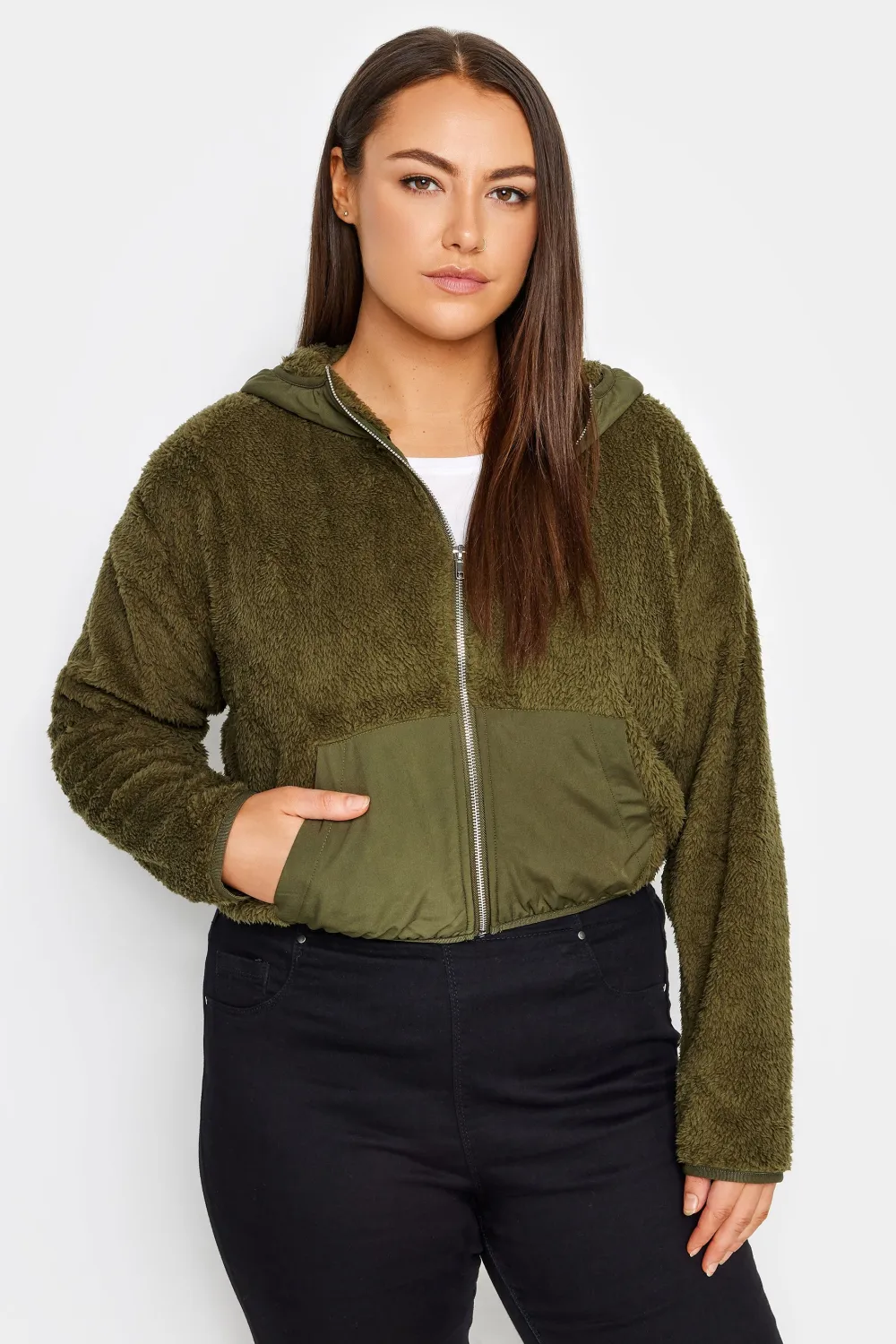 Evans Green Cropped Teddy Jacket