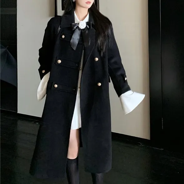 Vintange Double Breasted Buttons Lapel Coat