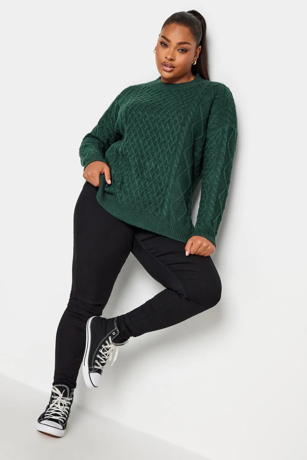 YOURS Curve Green Cable Knit Jumper