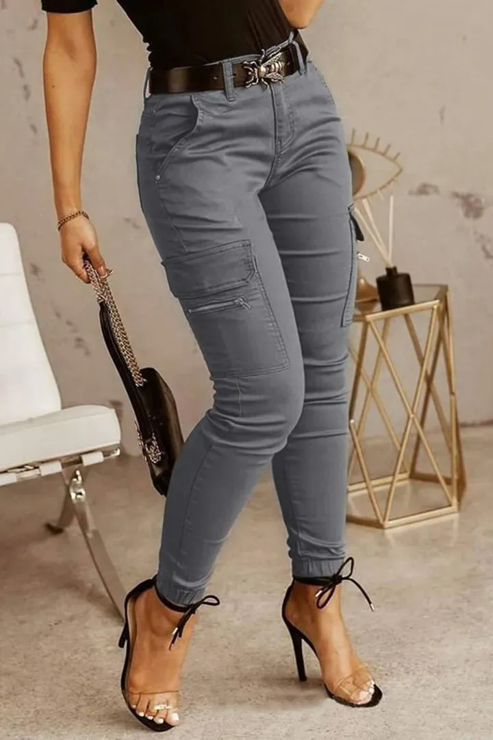 Flap Pocket Zip Detail Mid Waist Pants